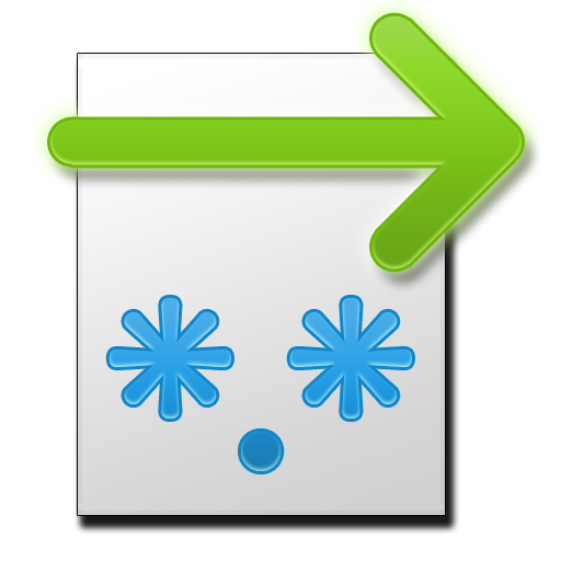 FileKicker icon: A green arrow overlaid on a white rectangle with *.* on it as in 'any file'.